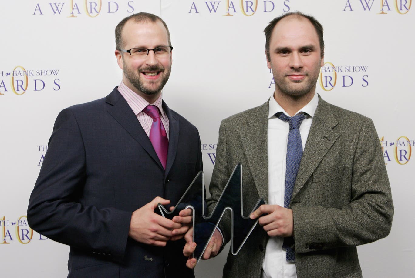 Sam Bain and Jesse Armstrong with the Comedy Award for ‘Peep Show’ at the South Bank Show Awards in 2006